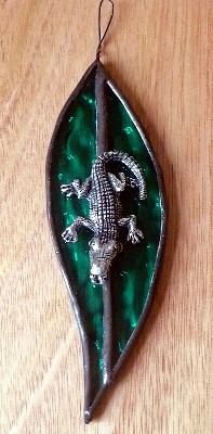 Pewter Crocodile on gum leaf
